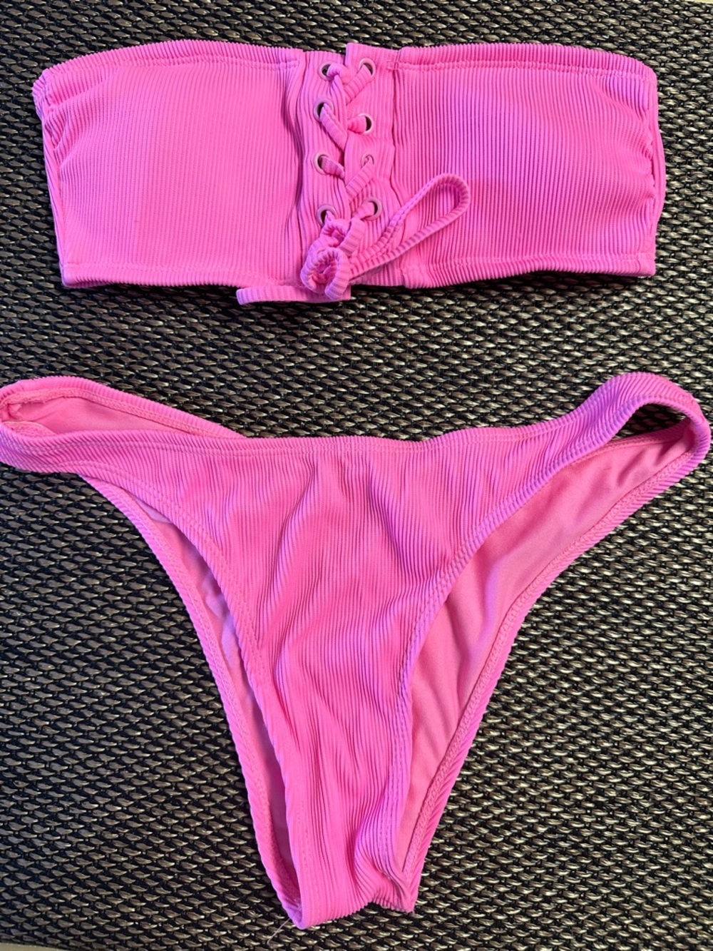 Hot/Neon Pink Strapless Cheeky Bikini Set